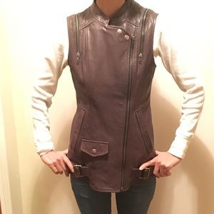 Sleeveless Asymmetrical Zip Leather Vest - Dark Brown